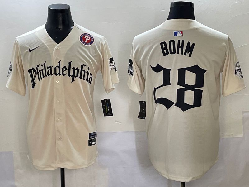 Men 2025 Philadelphia Phillies #28 Bohm Cream Five generations Joint Name Nike MLB Jersey style 5